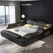 Smart Round Leather Couple Princess Multi function Bed 